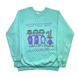 Vintage 80s 90s purple cats and bunnies‎ pastel colored animals crewneck sweater